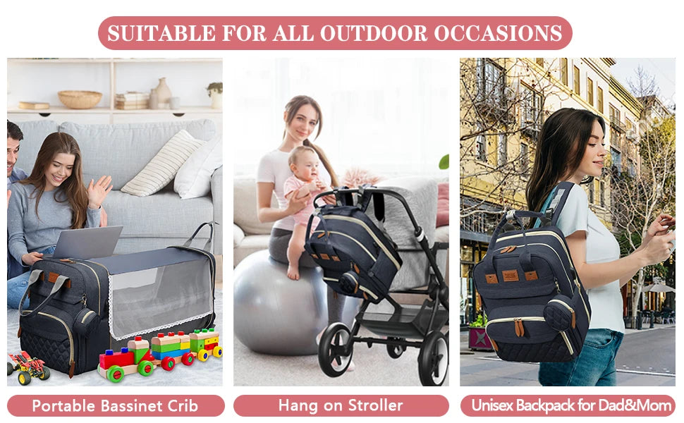 3-in-1 Diaper Bag with Baby Bed