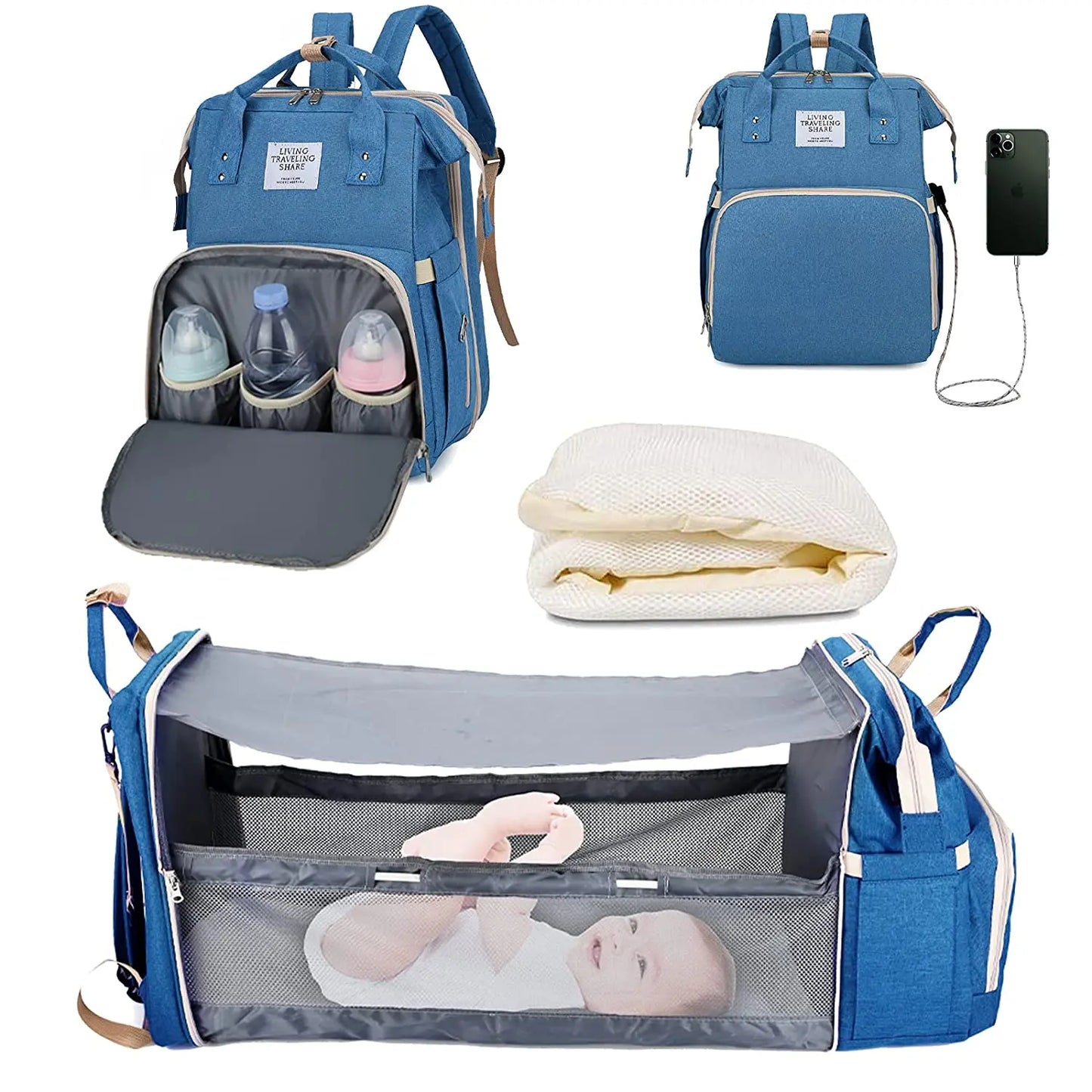 3-in-1 Diaper Bag with Baby Bed