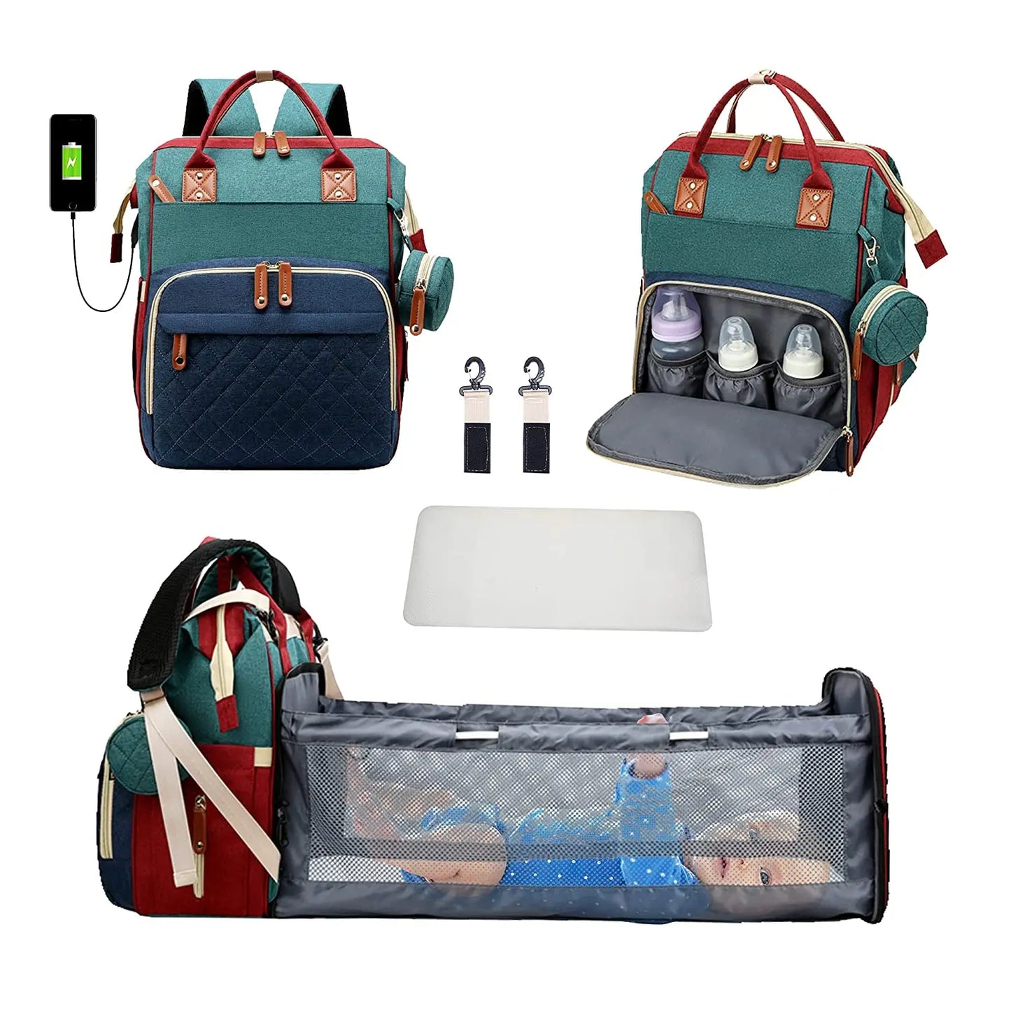 3-in-1 Diaper Bag with Baby Bed