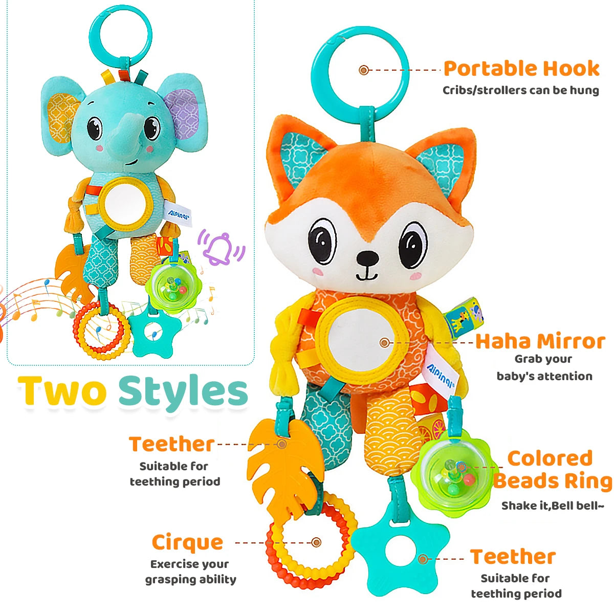 Plush Hanging Baby Toy with Teether