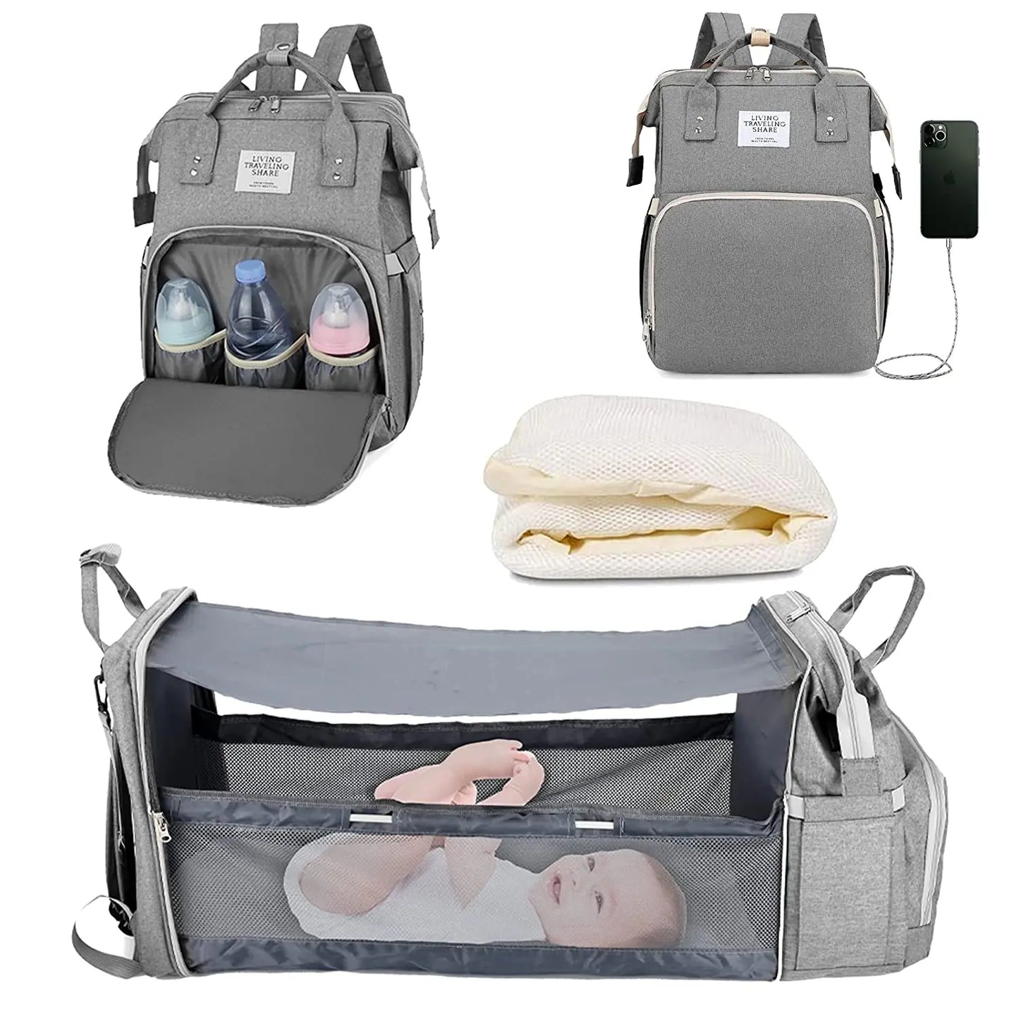 3-in-1 Diaper Bag with Baby Bed