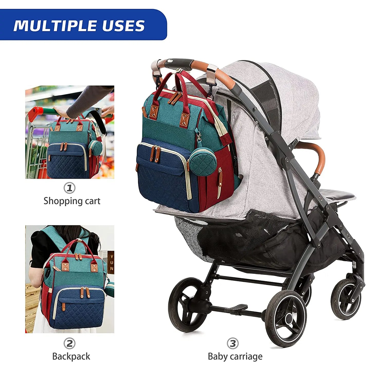 3-in-1 Diaper Bag with Baby Bed
