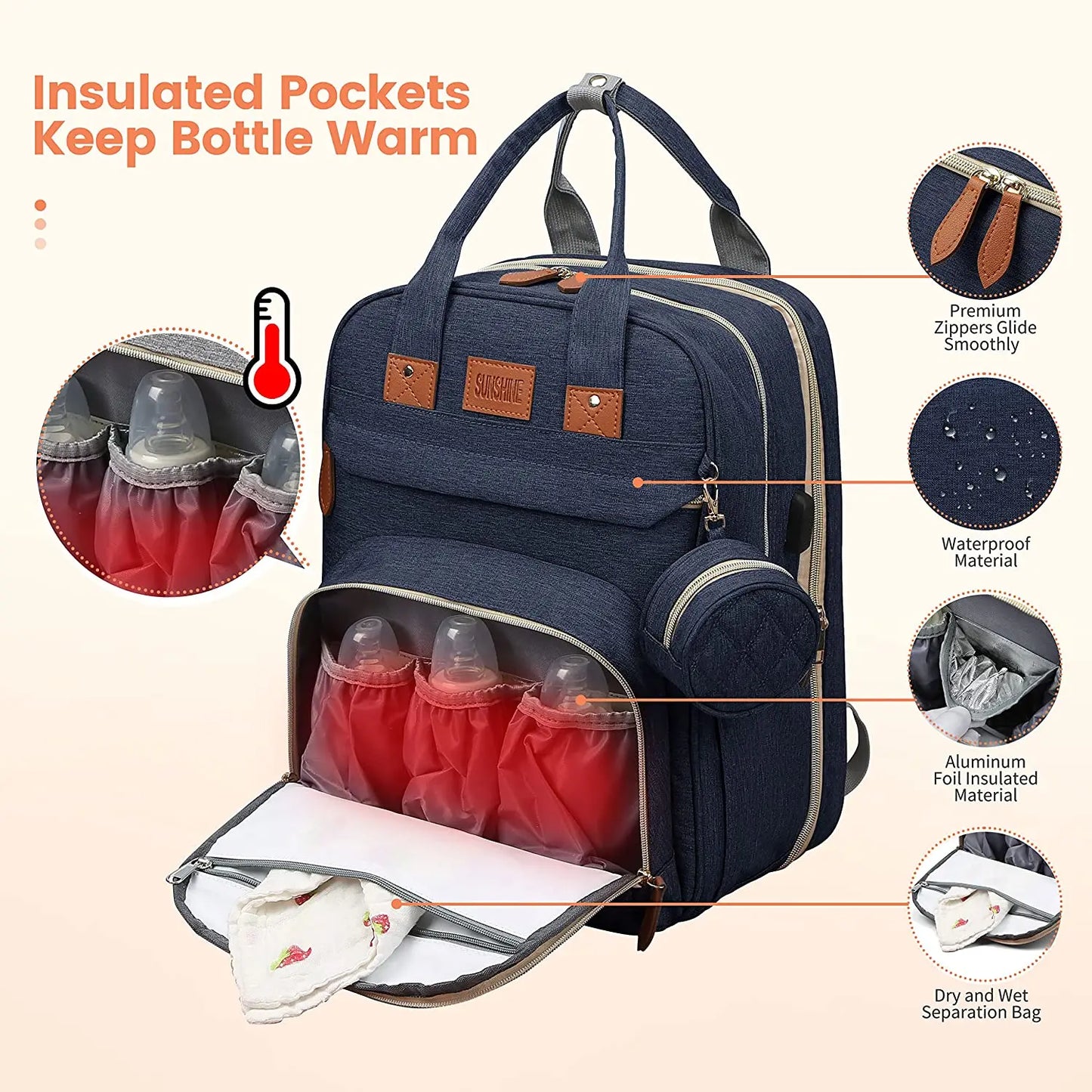 3-in-1 Diaper Bag with Baby Bed