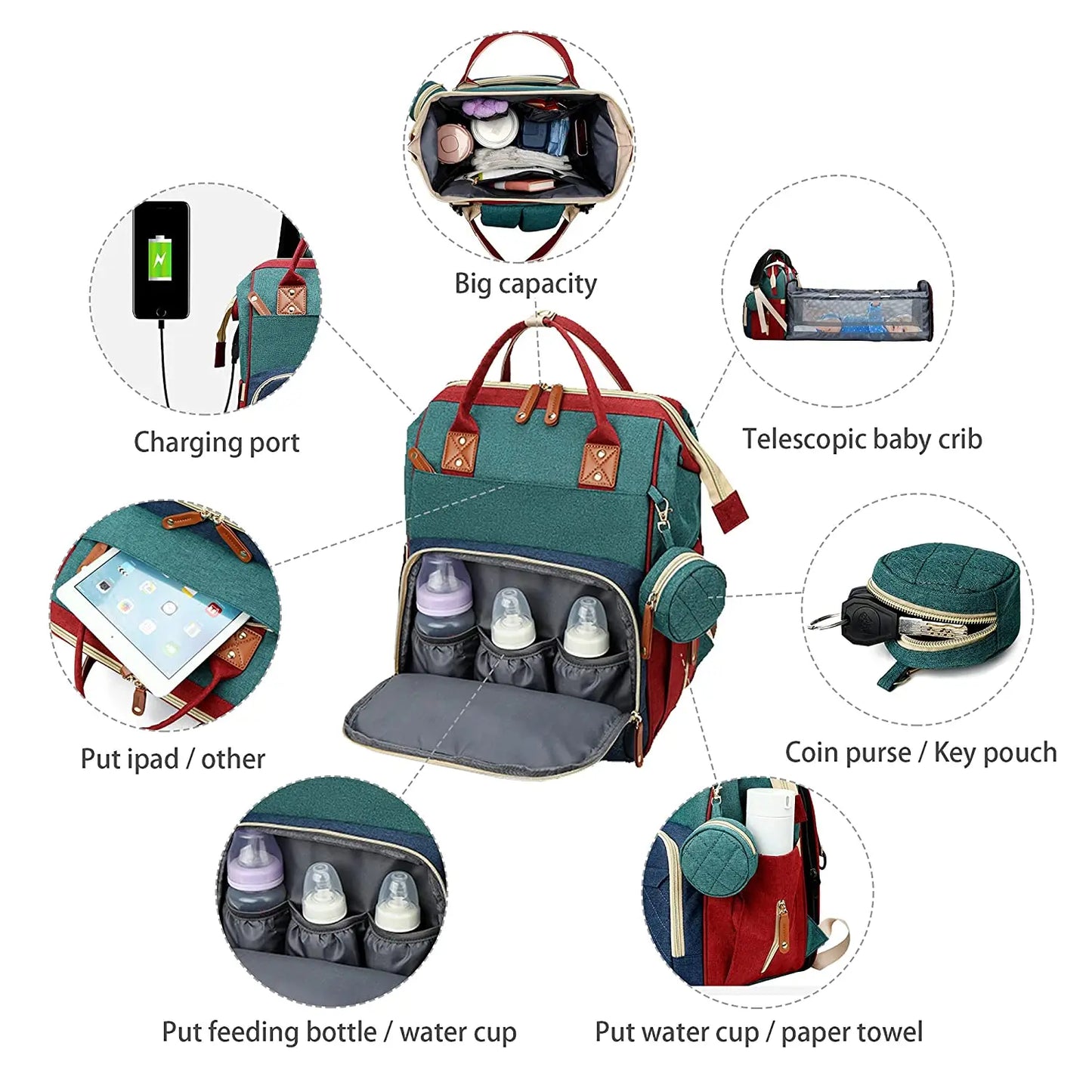3-in-1 Diaper Bag with Baby Bed