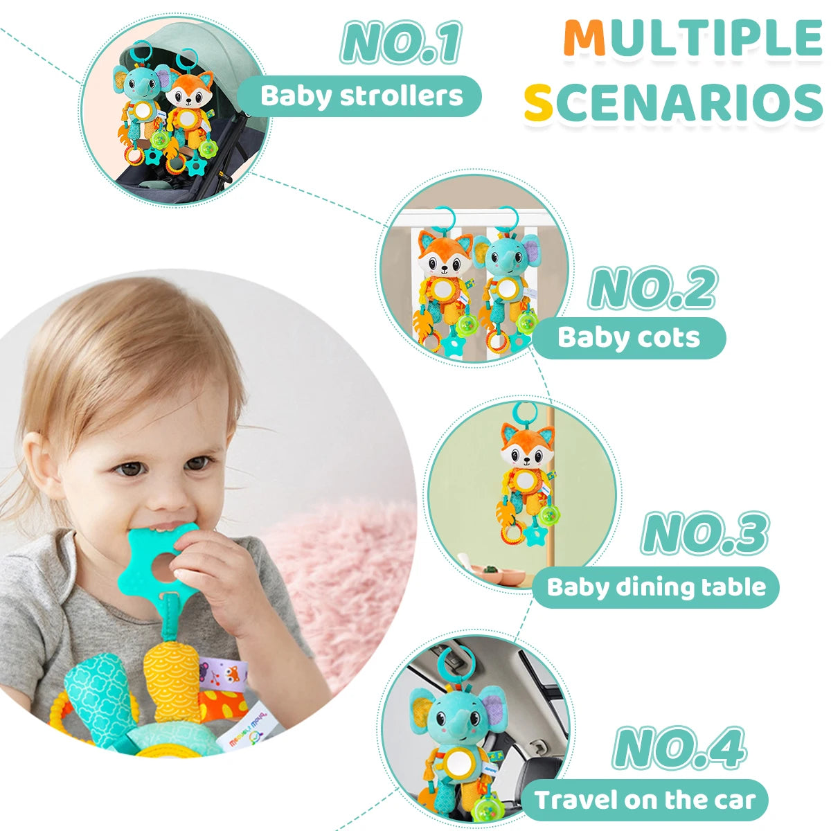 Plush Hanging Baby Toy with Teether