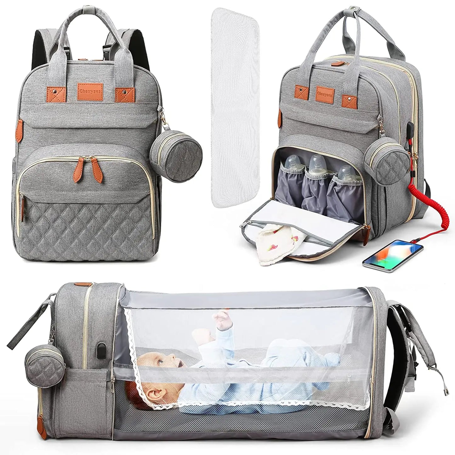 3-in-1 Diaper Bag with Baby Bed