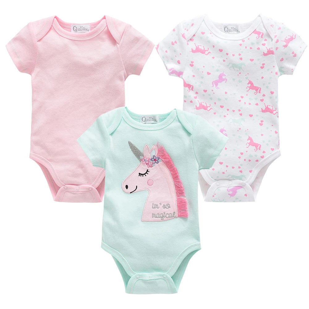 3-Piece Baby Girls Unicorn Bodysuits