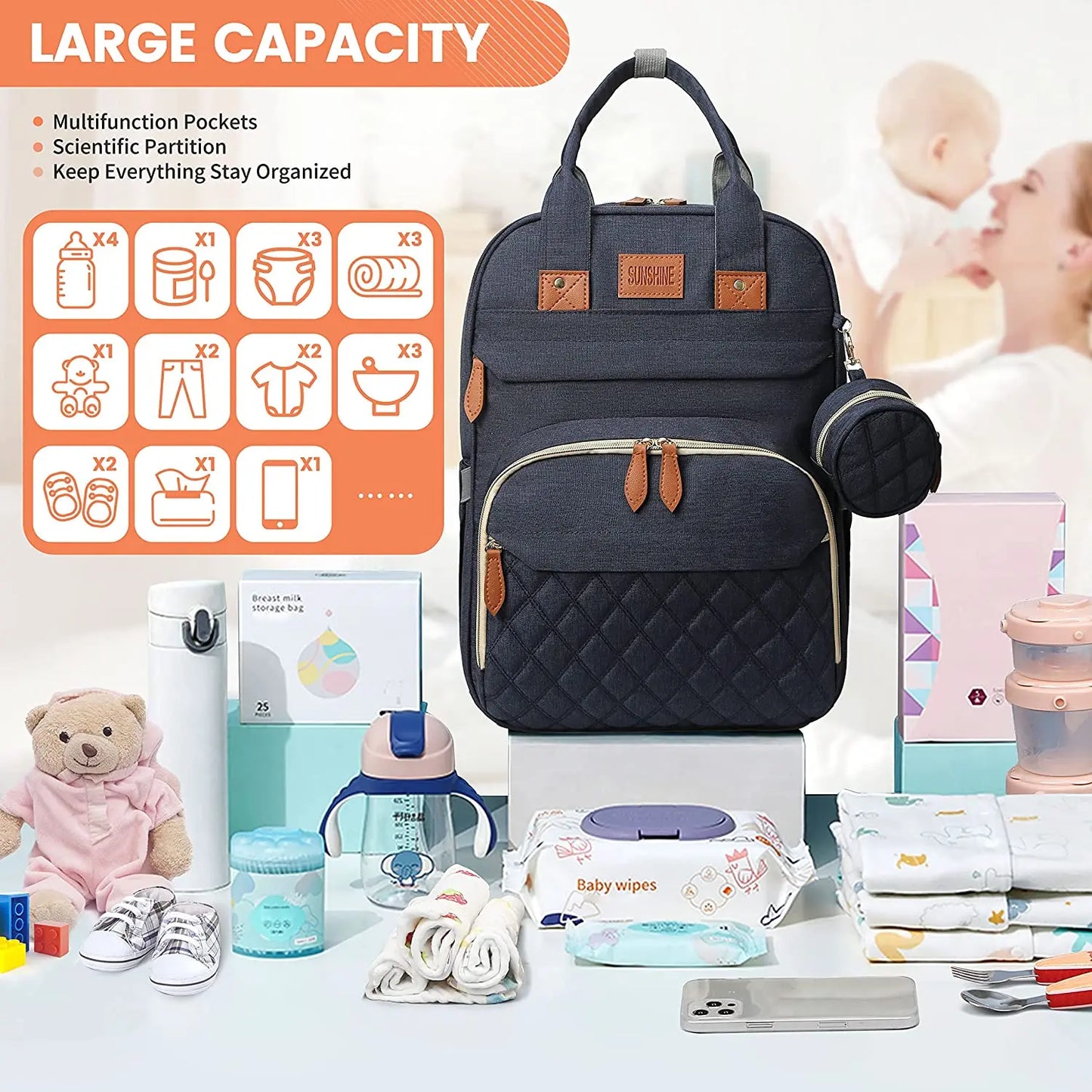 3-in-1 Diaper Bag with Baby Bed
