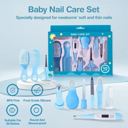 10pcs Infant Nail & Hair Care Set with Brush, Comb & Clippers