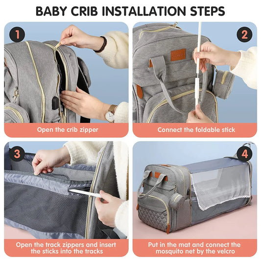 3-in-1 Diaper Bag with Baby Bed
