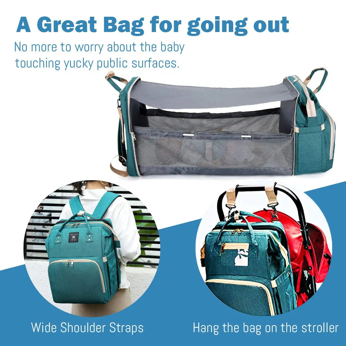 3-in-1 Diaper Bag with Baby Bed