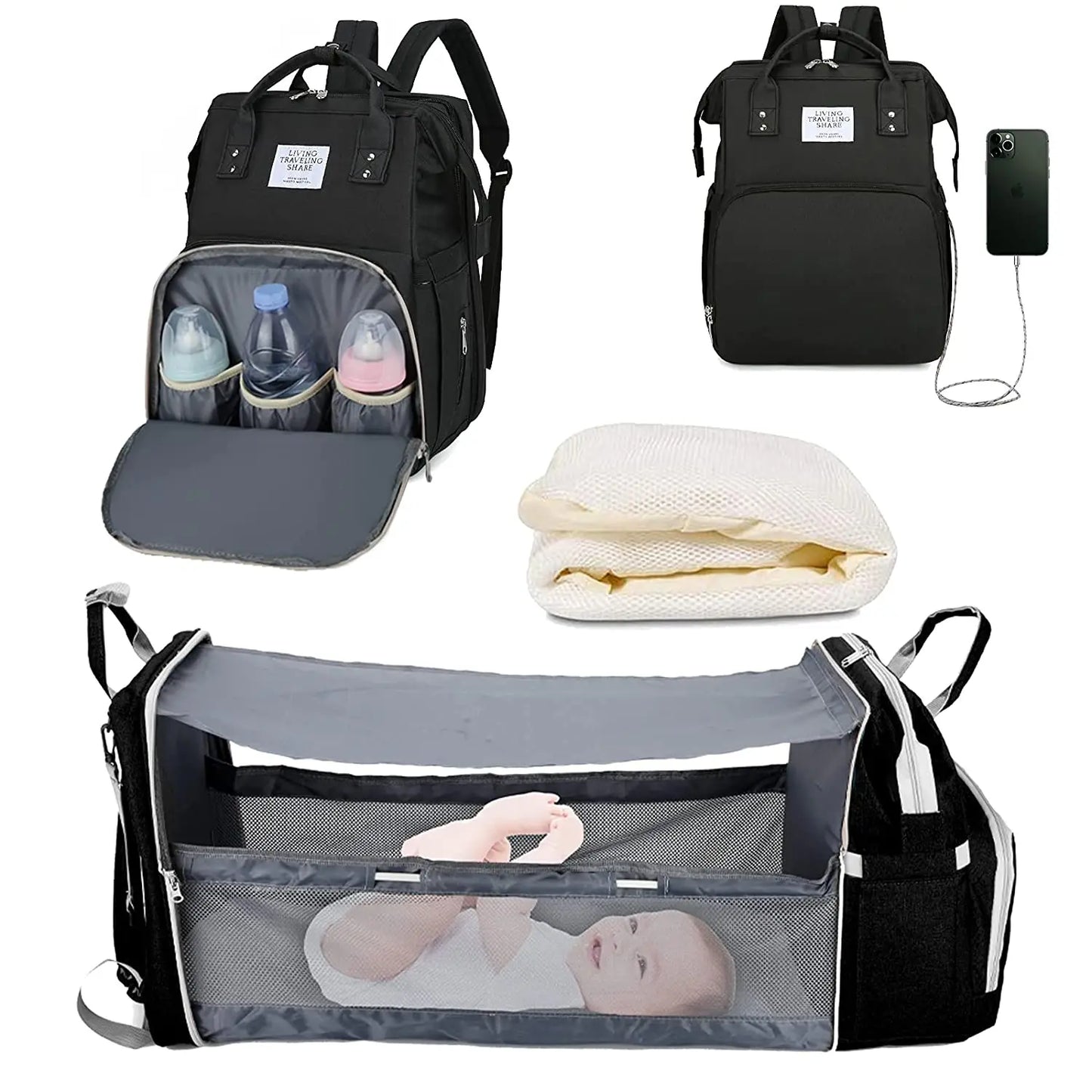 3-in-1 Diaper Bag with Baby Bed