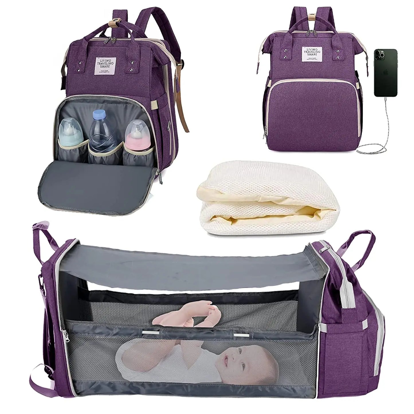 3-in-1 Diaper Bag with Baby Bed