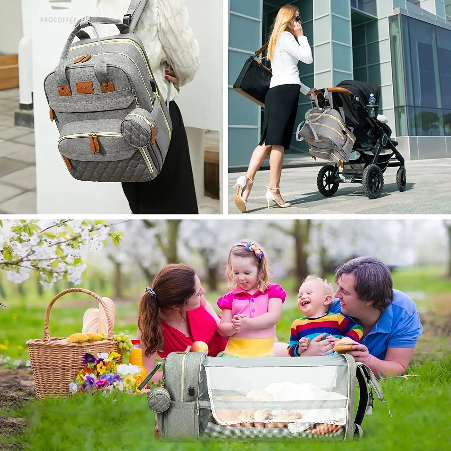 3-in-1 Diaper Bag with Baby Bed