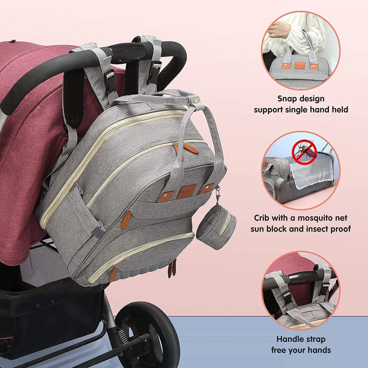 3-in-1 Diaper Bag with Baby Bed