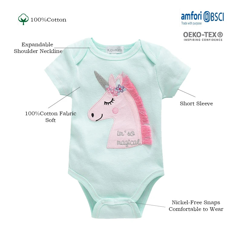 3-Piece Baby Girls Unicorn Bodysuits